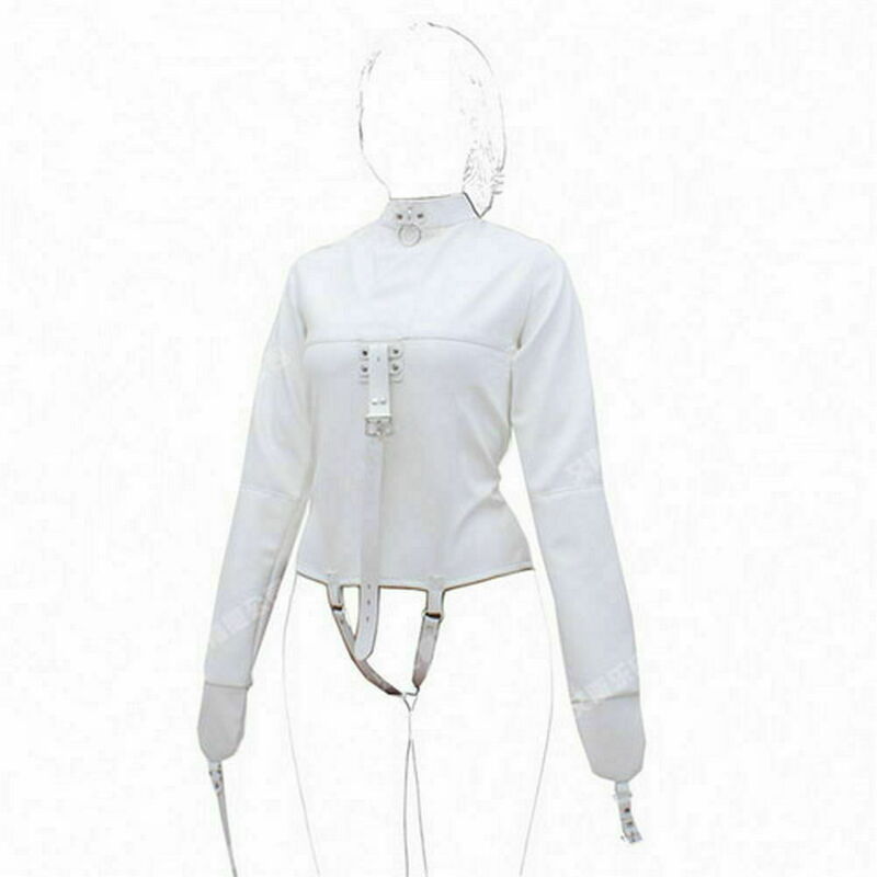 Disfraz de chaqueta recta de Asylum, arnés corporal de sujeción, brazalete, blanco, S, M, L, XL