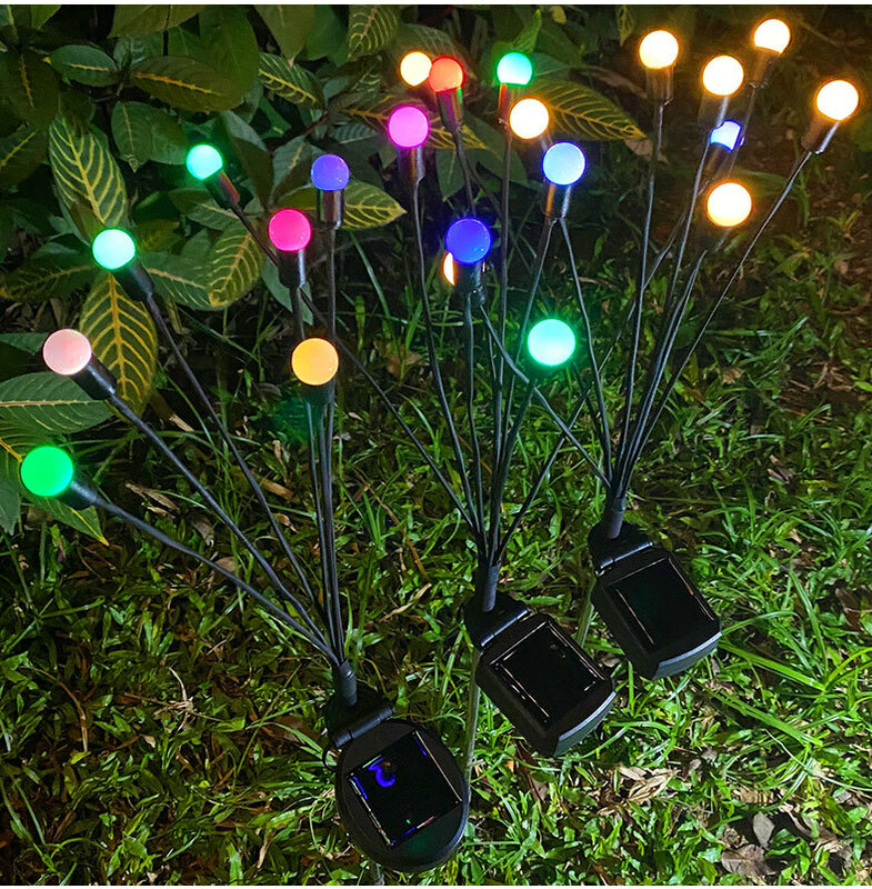 Luz LED Solar para decoración de jardín al aire libre, luces de fuegos artificiales, luciérnaga, decoración de jardín, 1 piezas, 10 cabezales