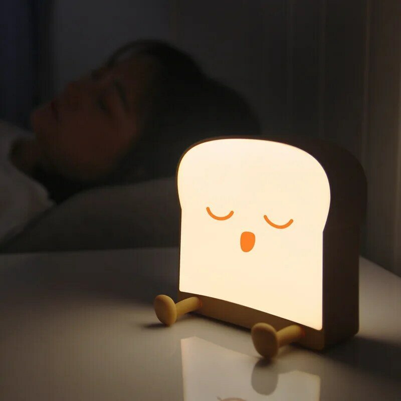 Luces LED de noche de pan tostado de dibujos animados, soporte de teléfono móvil recargable por USB, lámpara de noche LED de silicona, decoración de escritorio de dormitorio, regalo de lámpara