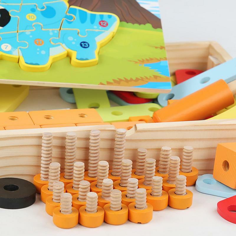 Zestaw Puzzle dla dzieci drewniane Puzzle Jigsaw narzędzie dla dzieci pudełko wielofunkcyjne kreatywne zabawki Montessori tabliczka do rysowania/malowania zabawki edukacyjne dla dzieci