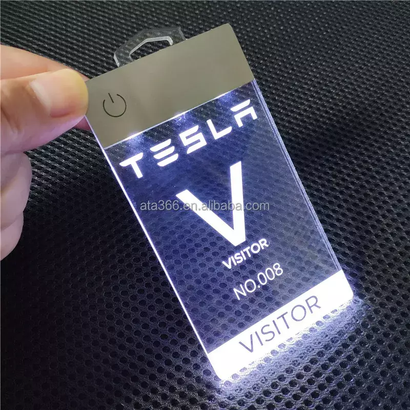 Personalizado Acrílico LED Name Badge, produto personalizado, impressão do logotipo, gravação a laser personalizada, exclusivo acender plástico, luxo