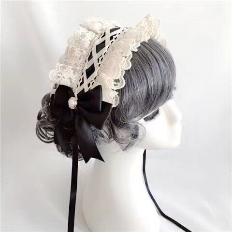 โบว์ริบบิ้น Hairband Hairpins หญิง Lolita ลูกไม้ Ruffled Headband หวาน Star เย็บปักถักร้อย Anime Maid คอสเพลย์ Headdress