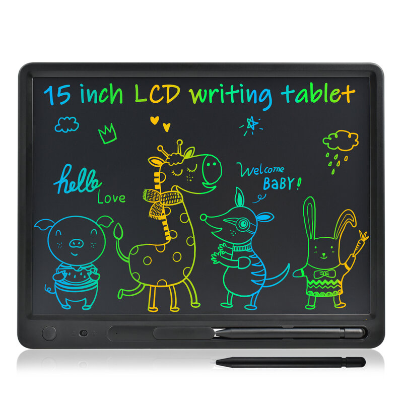 Placa eletrônica colorida LCD Doodle, ferramenta de escrita, tablet portátil para crianças, brinquedos para adultos, presentes para escola e escritório, limpo, 15"