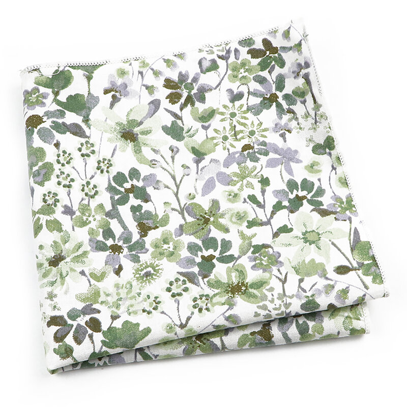 Beautiful Green Blue Floral Handkerchief 100% Cotton Elegant Colorful 26cm Pocket Square For Men Women Suit Chest Towel Gift
