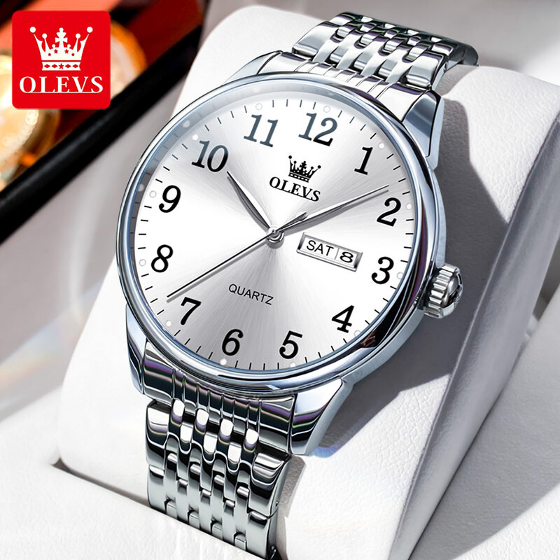 OLEVS นาฬิกาธุรกิจสำหรับผู้ชาย, นาฬิกาควอทซ์หรูหราดีไซน์ดิจิตอลเรียบง่ายสแตนเลสนาฬิกาผู้ชาย
