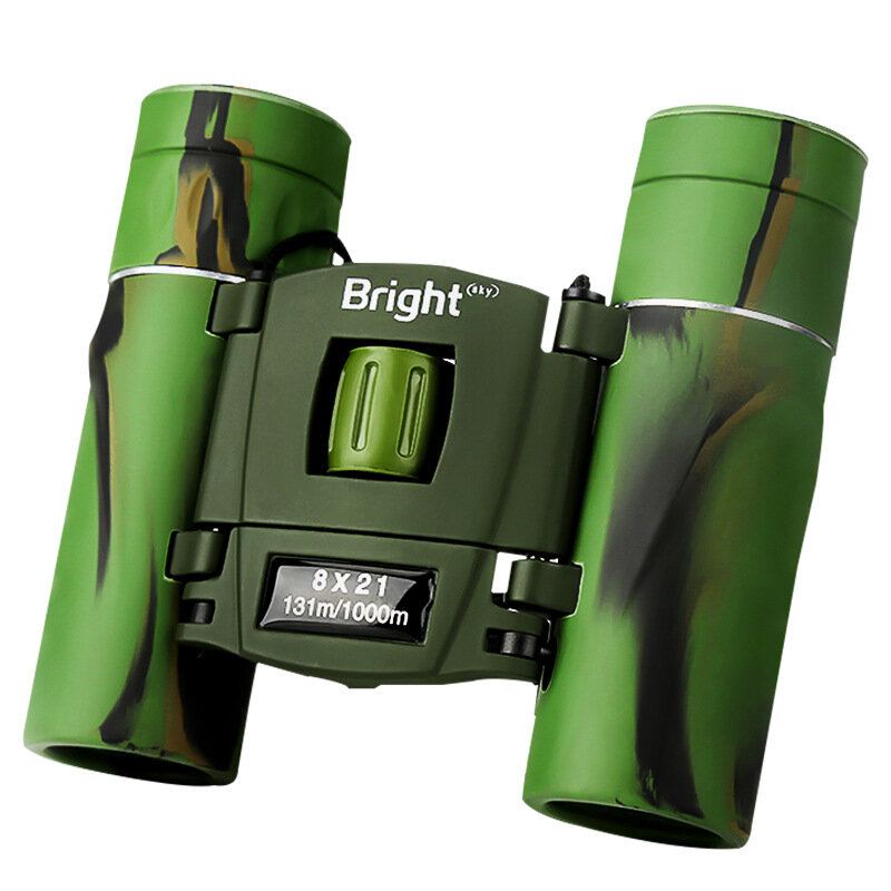 Prismáticos de camuflaje verde militar, telescopio portátil pequeño de alta potencia, HD, para viajes al aire libre, 8x21