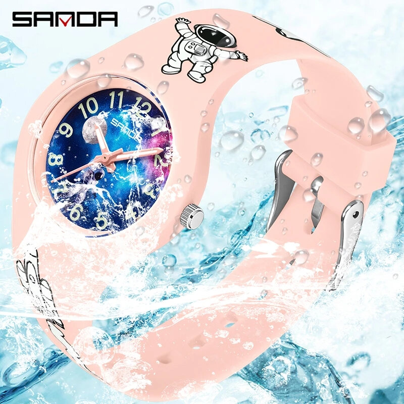 Sanda-Reloj de pulsera fluorescente de silicona para niños, cronógrafo sencillo de cielo estrellado, resistente al agua, para estudiantes, 6098