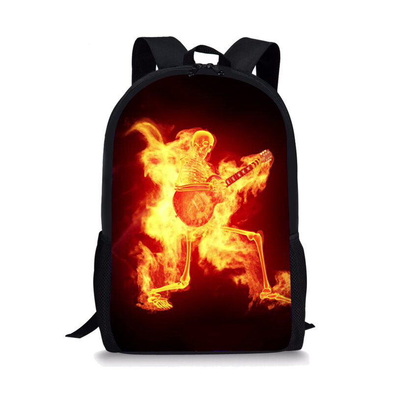 Sac à dos imprimé 3D Fire Skull pour enfants, cartable étudiant, sac à dos de voyage, sacs de lycée pour adolescentes, sacs à livres pour garçons