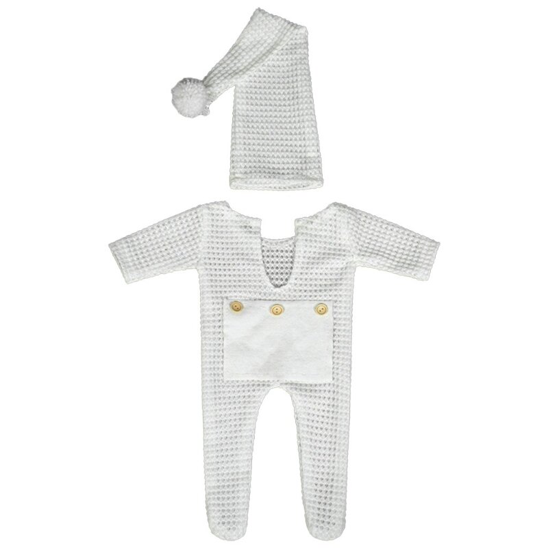 Accessoires photographie pour nouveau-nés, tenue en Crochet, barboteuse pour bébé, chapeaux, bonnets prise
