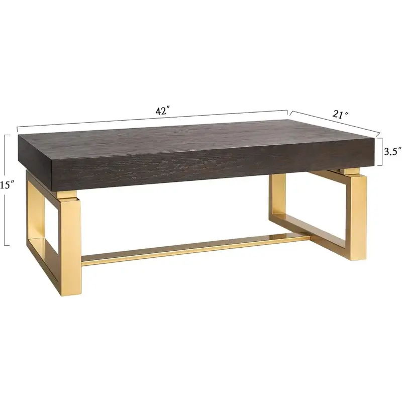 Mesa de centro para sala de estar, pequena mesa de centro com pés dourados, topo de carvalho, 42 "l x 21" w x 15 "h