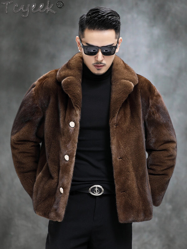 Tcyeek 2023 inverno caldo pelliccia di visone giacca caffè Mens cappotto di pelliccia reale corto sciolto naturale intero visone cappotti di pelliccia Casaco De pelo lulo