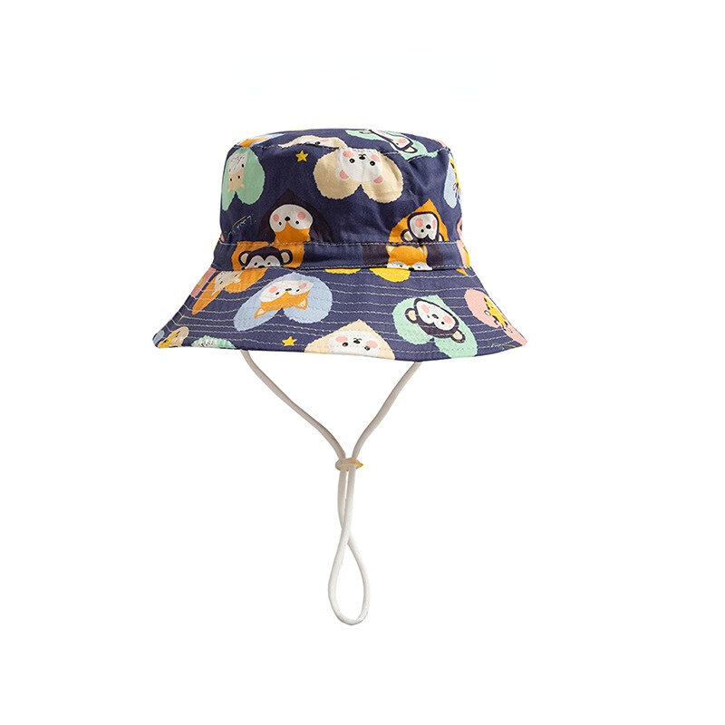 Sombrero de pescador con estampado de dibujos animados para bebé, gorra de pescador de algodón con estampado de dibujos animados, protección UV, para niño y niña
