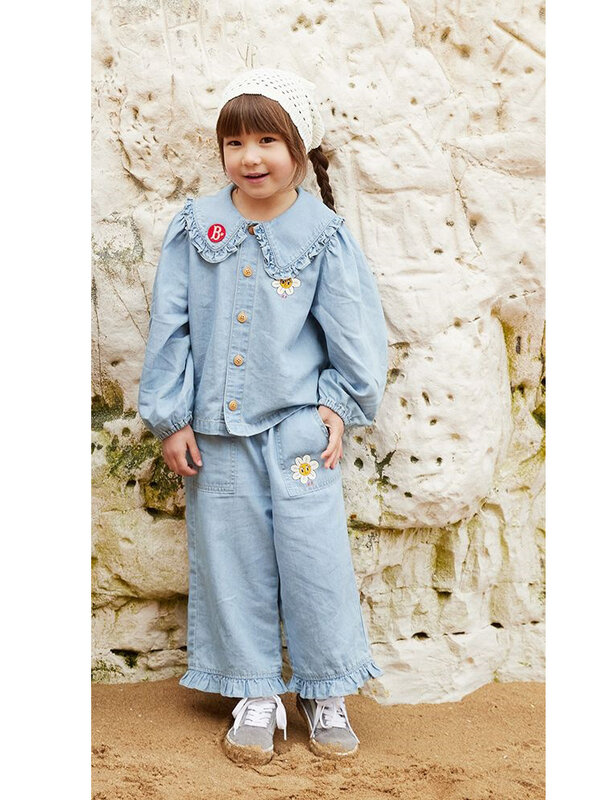 Suéter coreano para niñas y niños, sudaderas para bebés, conjunto de pantalones vaqueros para niños, ropa para bebés, ropa para niños pequeños, primavera 2024