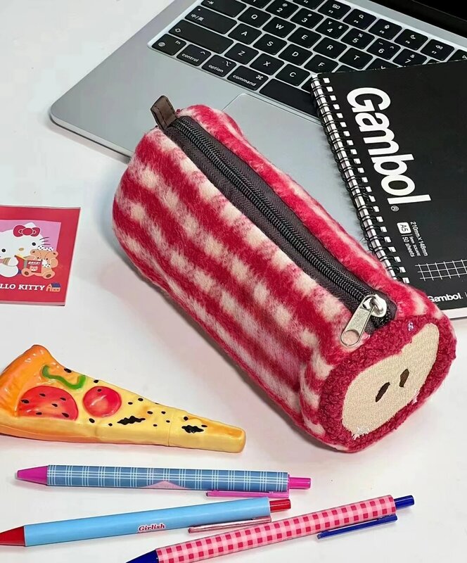 حقيبة أقلام تفاح مبسطة ذات سعة كبيرة ، حقيبة تخزين أدوات مكتبية للطلاب ، حقيبة سماعات تجميل ، كورية ، جديدة