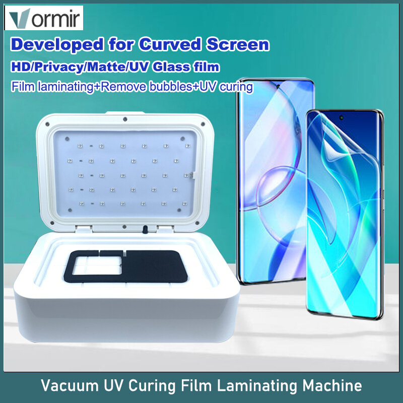 Vormir UV Curing Vakum Laminasi untuk Layar Lengkung Datar Ponsel Minyak Hijau Cepat Menyembuhkan Mesin Film CA Penghilang Gelembung