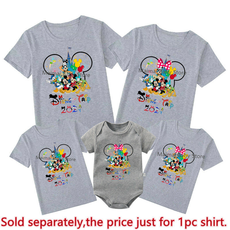 Kaus serasi keluarga 2024 perjalanan Disney kaus lucu Mickey Minnie kaus anak-anak kaus terlihat ayah ibu atasan pakaian liburan Disneyland pertama