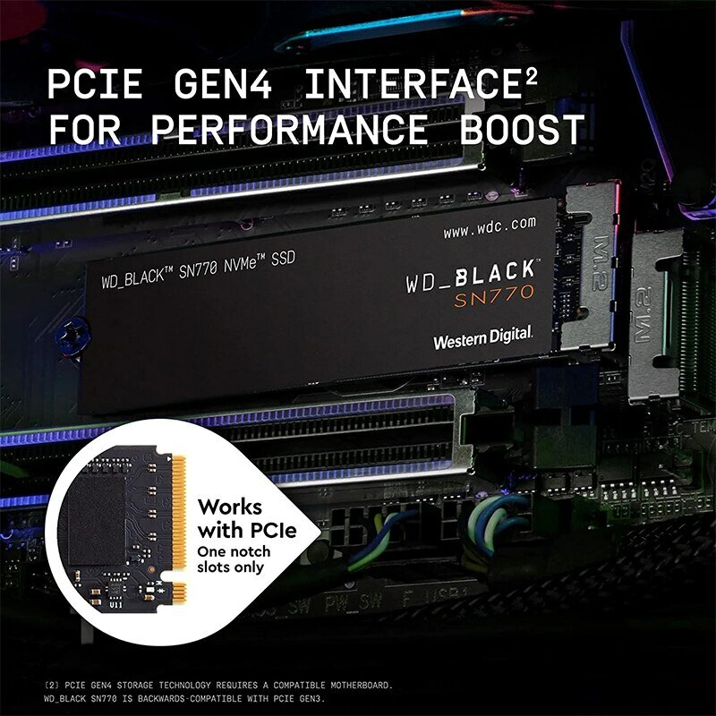 웨스턴 디지털 내장 솔리드 스테이트 디스크, WD SN770, 500GB, 1TB, 2TB SSD, NVMe Gen4 PCIe M.2 2280 PCIe 4.0 X4 드라이브, PS5 데스크탑용