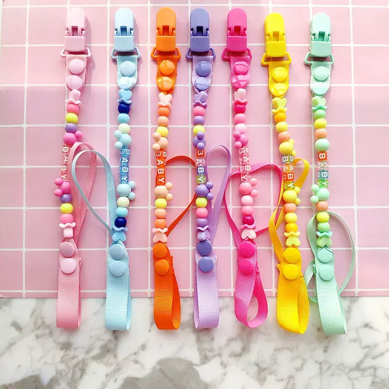 Baby Silicone Pacifier Dummy Clips Handmade Nipple Holder Chain Appease Soother Teether Teething Rope Gift for Infant Girl Boy