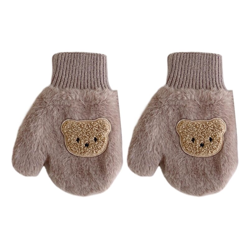 Manoplas bebé antideslizantes, guantes cálidos invierno, manopla gruesa oso dibujos animados con cuerda QX2D