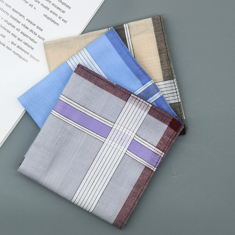 1PCS 100% Cotton Thin Version Plaid Stripe Men Handkerchief 40cm Christmas Costume Vintage Pocket Towels For Wedding Party H08