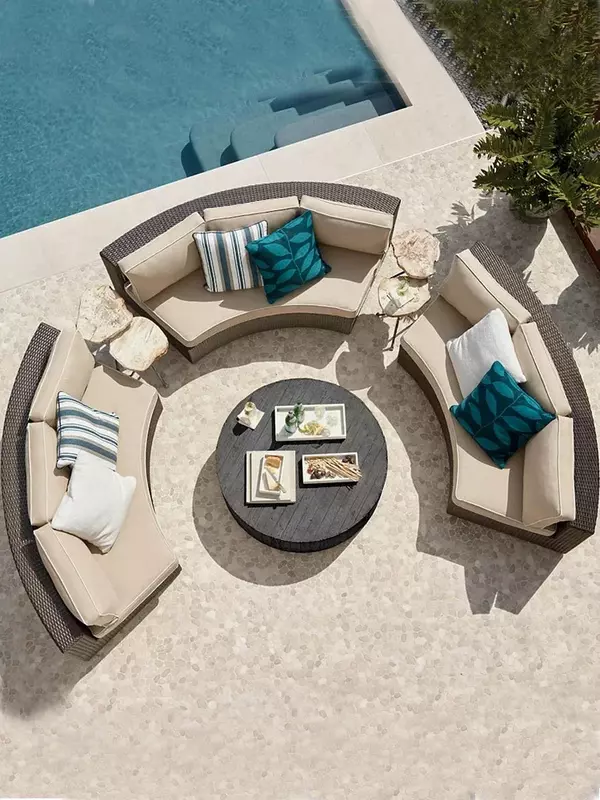 Sofa rattanowa połączenie pokoju rekreacyjnego na dziedzińcu mieszkanie na świeżym powietrzu spersonalizowane półkoliste łuki krzesło rattanowe meble ogrodowe