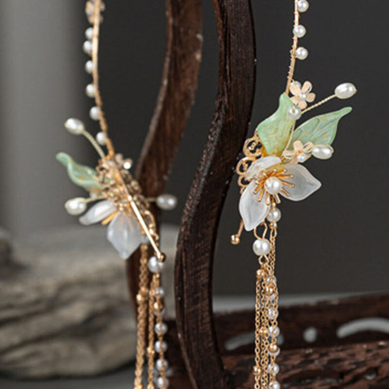 Diadema de borla de estilo chino, flor Hanfu, diadema decorativa con perla para el cabello, accesorio de bricolaje, peinado del cabello