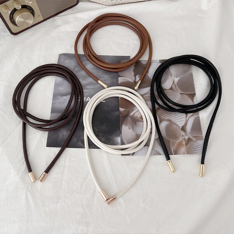 New Round Leather Rope Thin Belt Women Fashion Decorative Knotted Waist Rope Skirt Decorative Coat Sweater Strap