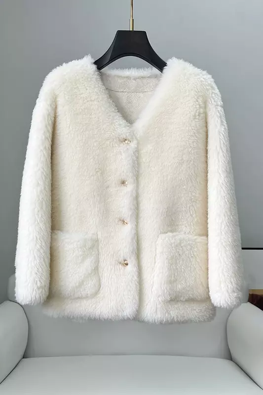 2024 kobiet prawdziwy projekt strzyżenie owiec miękka osłona zimowy ciepły płaszcz skórzany z prawdziwą wełną CT342