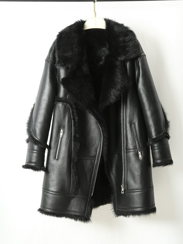 Женское двухстороннее пальто со скидкой, длинное пальто из натурального меха ягненка, зимняя уличная одежда