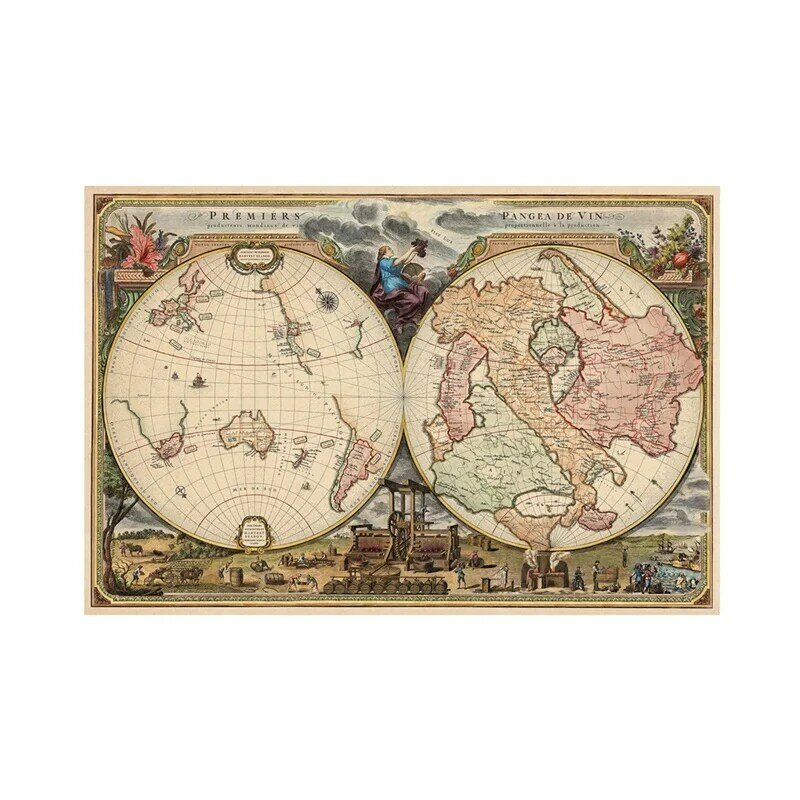 Mapa del mundo para decoración del hogar, lienzo no tejido, carteles Vintage, imágenes artísticas de pared, suministros de enseñanza, 59x42cm