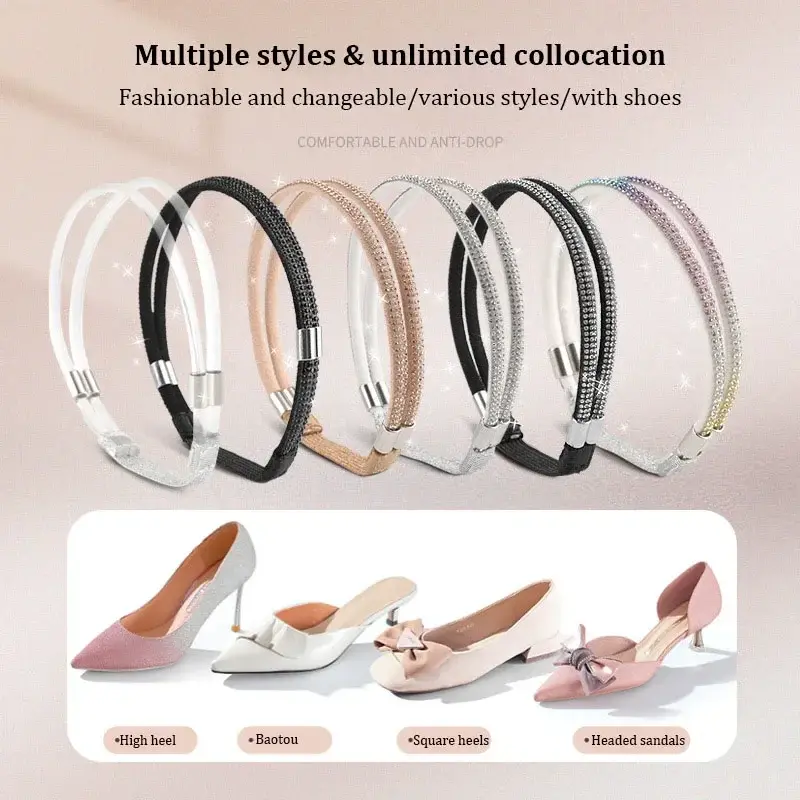 Cordones de tacón alto con diamantes de imitación para mujer, cordón de diamante, cinturón de zapatos de tacón anticaída, cordones elásticos fijos, accesorios para zapatos, 1 par