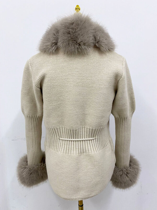 ZADORIN-Casaco de pele sintética feminino, suéter de malha, cardigã, gola destacável, branco, jaqueta rosa, outono, inverno