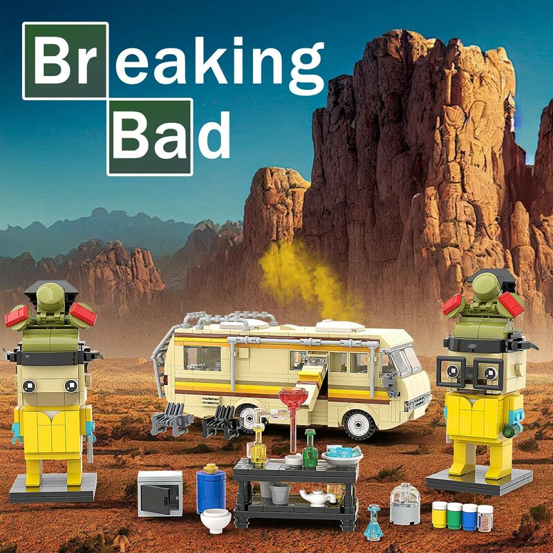 Classic TV Show Breaking Bad Car Building Blocks Kit Walter White Pinkman Cooking Lab RV Vehicle Model Toys For Children Gifts
