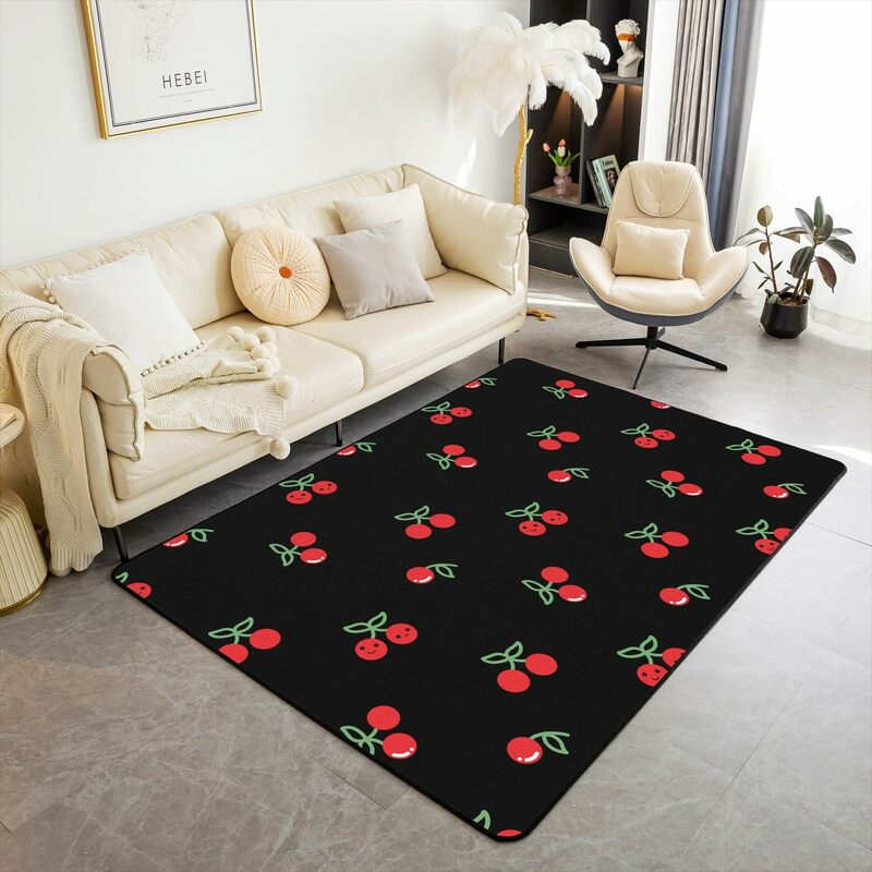 Cherry Area Rug Kids Tropical Fruit Print Carpet for Boys Girls Teens Sweet Cherry Print Floor Mat for Living Room Bedroom Decor