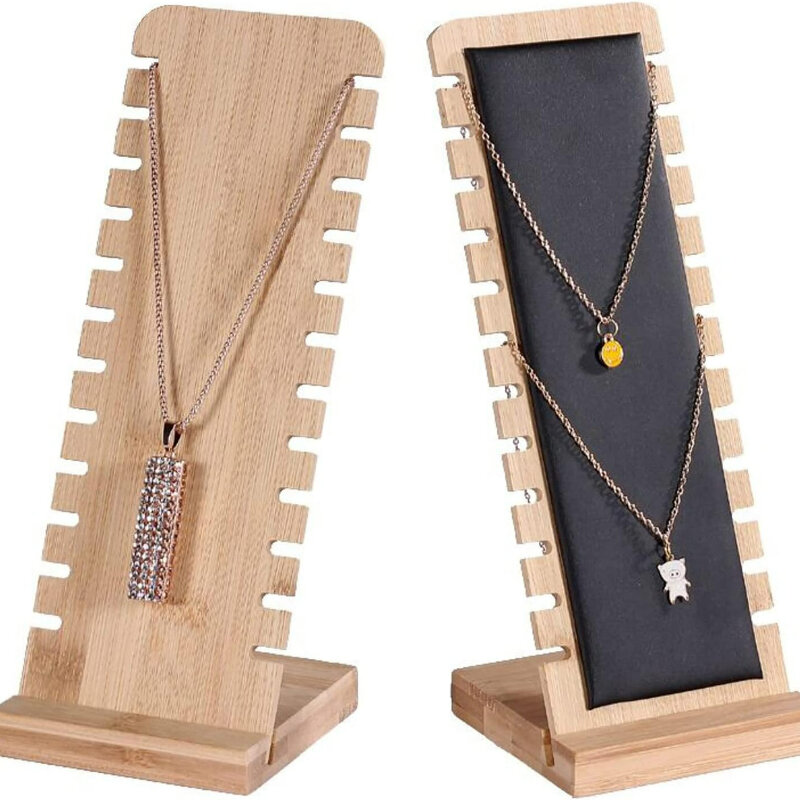 Soporte de exhibición de joyería de madera de bambú sólido, soporte de escaparate de collar, cadena larga, organizador de entrega múltiple de madera