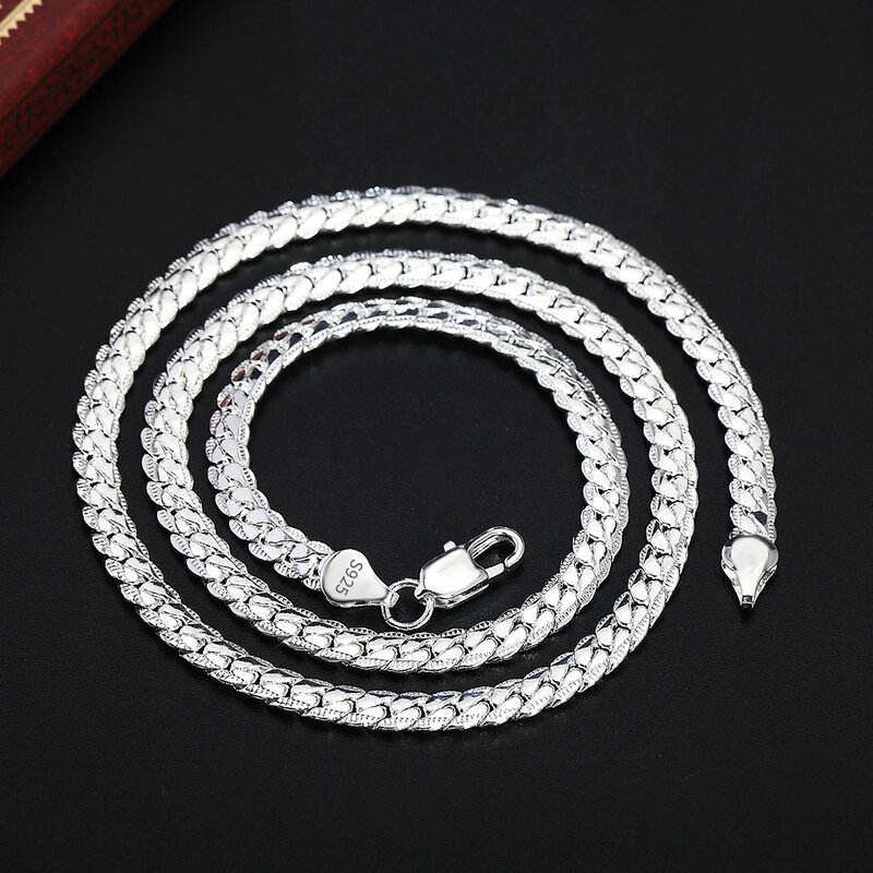 DOTEFFIL S925 Sterling Silver 6mm Full Sideways Necklace 8/18/20/24 Inch Chain For Woman Men Fashion Wedding Engagement Jewelry