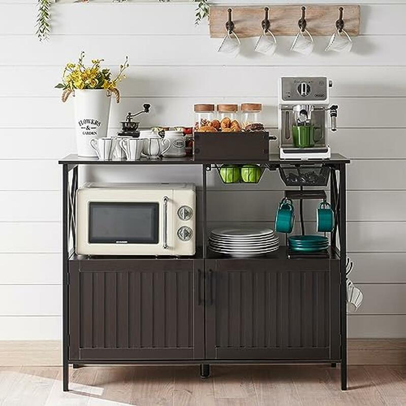 Large Farmhouse Buffet Cabinet Coffee Station Organizer Adjustable Shelves Kitchen Furniture Home Bar Organizing Solution
