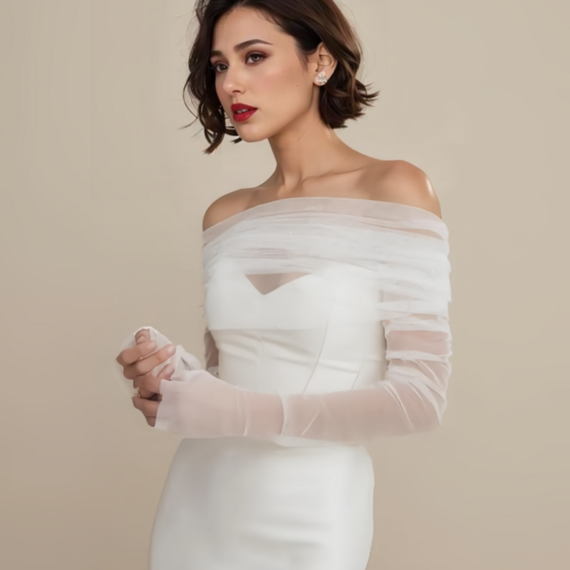 VG73 sarung tangan bahu pengantin wanita, Set pembungkus pengantin lengan dapat dilepas untuk pesta pernikahan, jaket transparan dapat dilepas