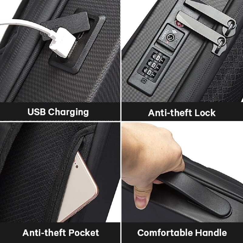 확장 가능한 여행용 배낭 도난 방지 TSA 잠금 장치, USB 충전 포트 책가방 포함, 방수 노트북 배낭, 17 인치