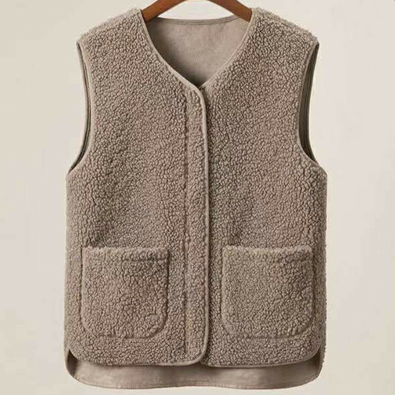 Chaleco de lana para mujer, chaqueta blanca sin mangas, cálida y gruesa, L-3XL de otoño e invierno, 2024