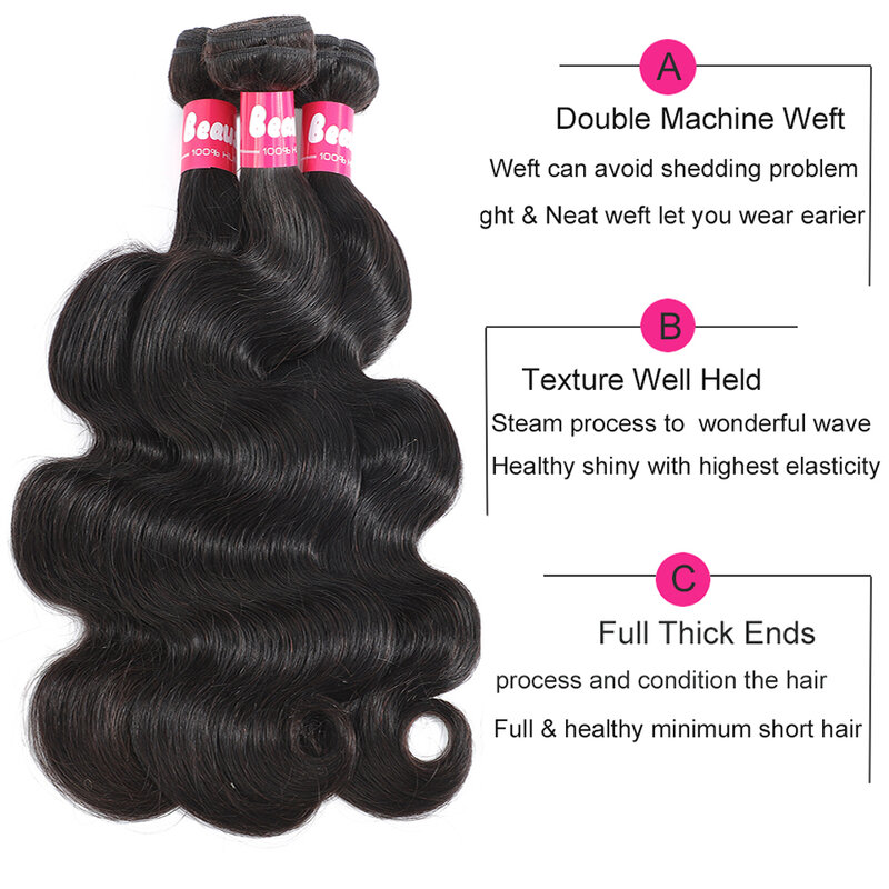 Бразильские волнистые искусственные волосы с застежкой, 4x4, с кружевной застежкой, оригинальные бразильские человеческие волосы для наращивания Beaushine
