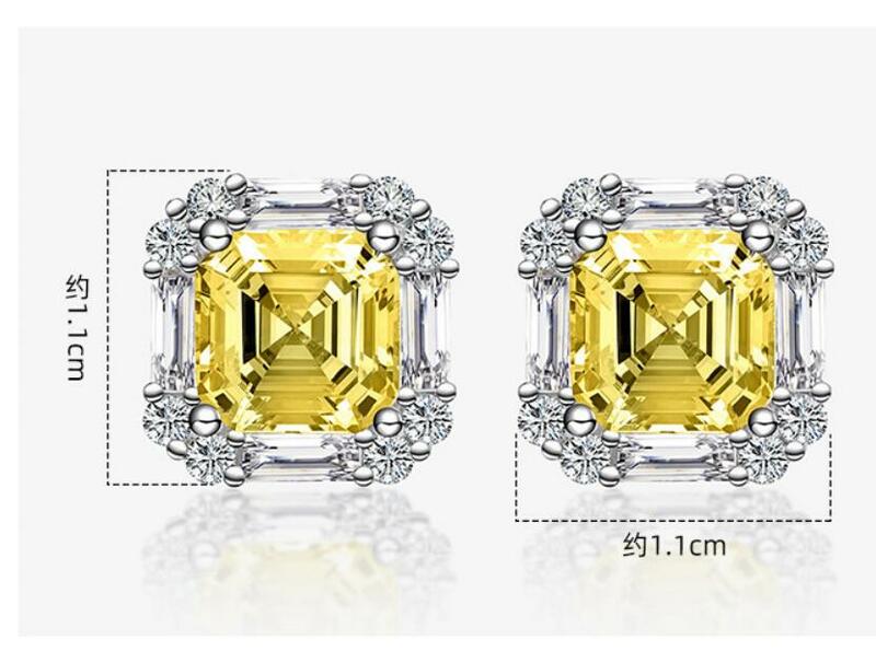 Sparkling 925 Sterling Silver Princess Cut Simulated Moissanite Citrine Square Stud Earring for Women Wedding Gift Drop Shipping