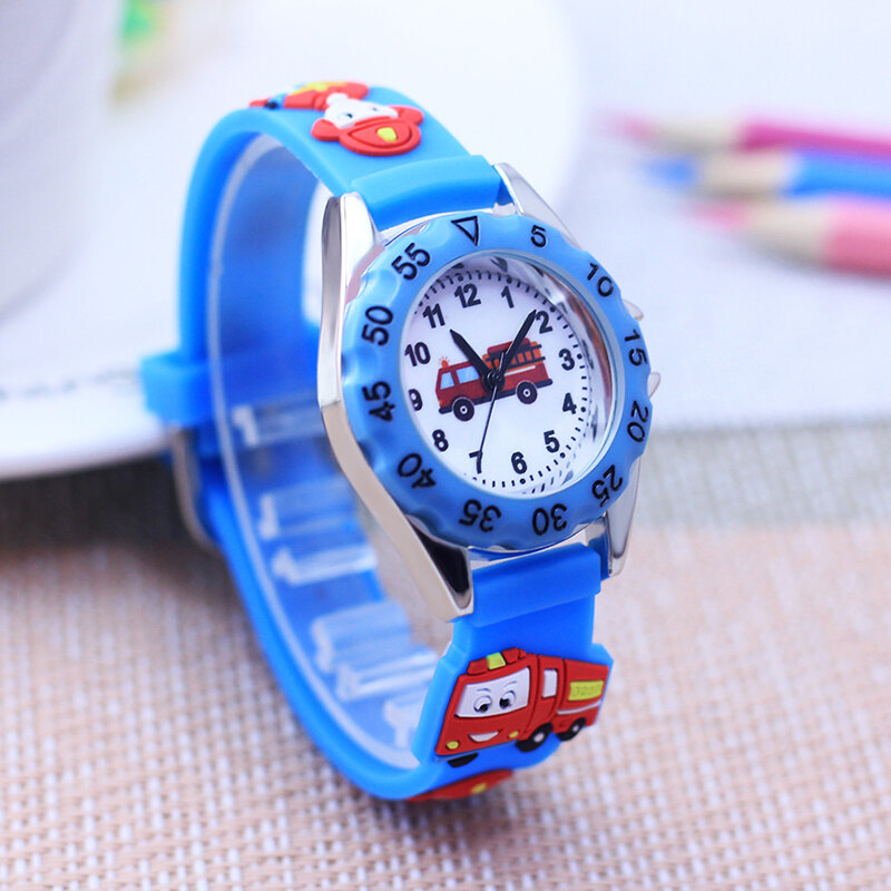 Cartoon Cool Hero Fireman Firetruck Silicone Strap Wrist Watches For Children Boys Girls Students 24hour Electric Holiday Gifts