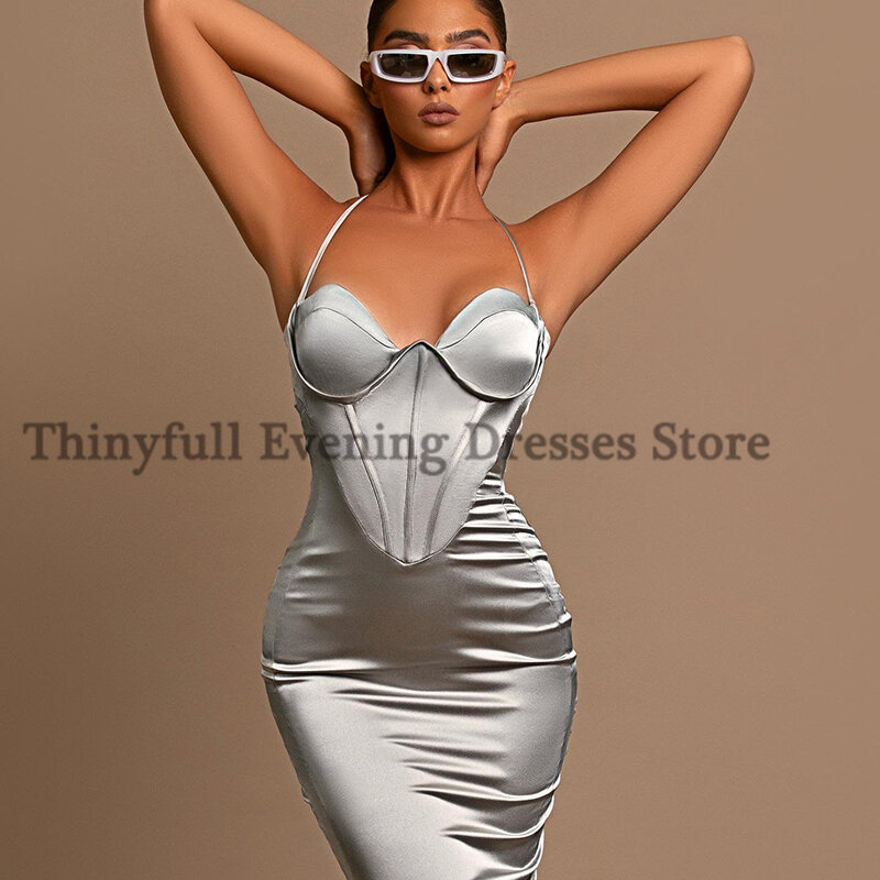 Thinyfull-Sexy Mermaid Prom Vestidos, cintas de espaguete, vestidos de noite de cetim, tamanho grande, querida, coquetel