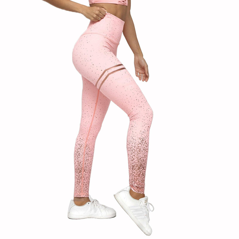 Hotsale Vrouwen Roze Rosed Gold Print Leggings Hoge Taille Vrouwen Sportwear Kleding Zwart Fitness Leggins Slim Broek