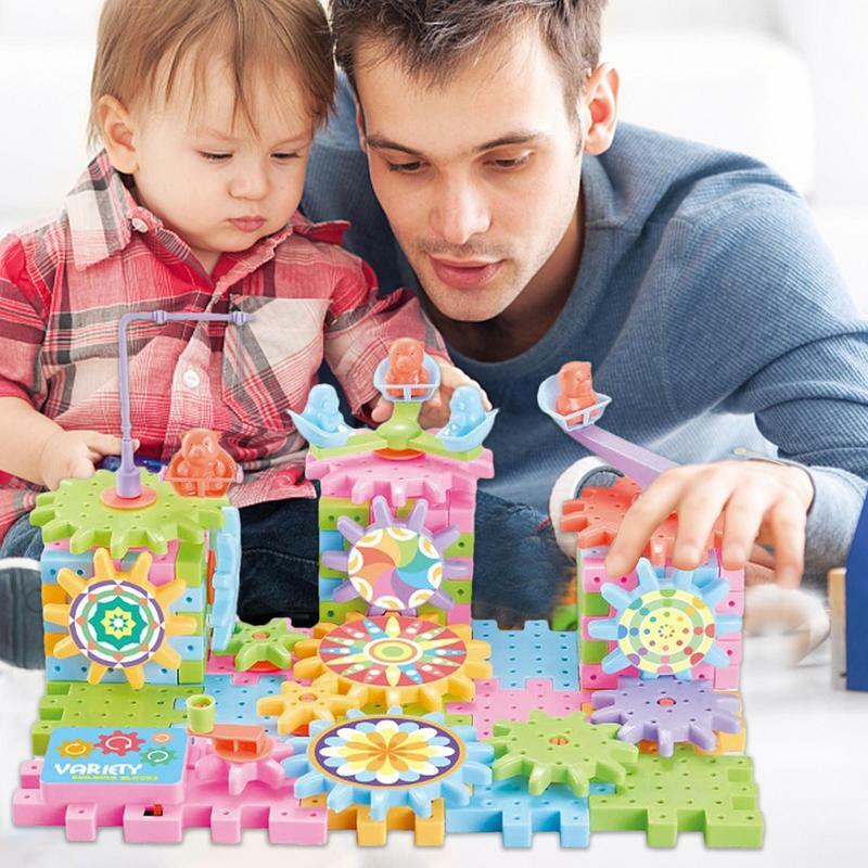 Building Blocks Gear Cogs Toy Electric Brick Building Gears Toy Set Reusable Interlocking Spinning Gears Building Educational To