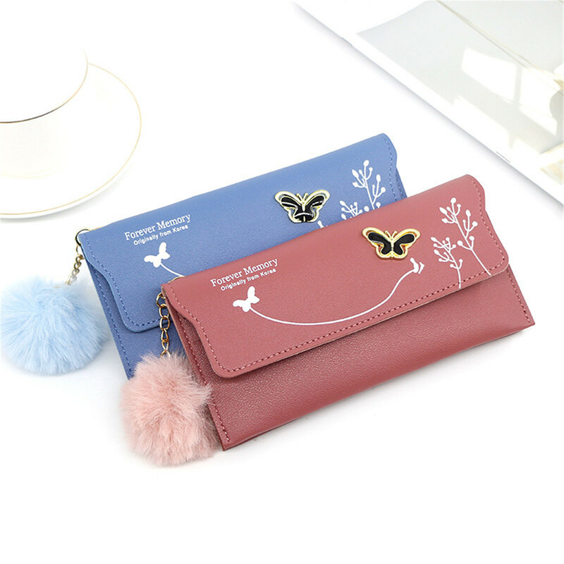 Fashion Women Wallets Brand Letter Long Tri-Fold Wallet Purse Fresh Leather Female Clutch Card Holder Cartera Mujer Accessories