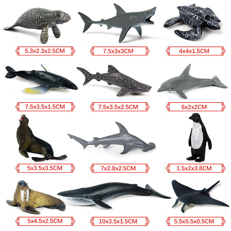 Children's Early Education Simulation Marine Animal Model Toys Great White Shark Giant Toothed Shark Tiger Shark Blue Whale