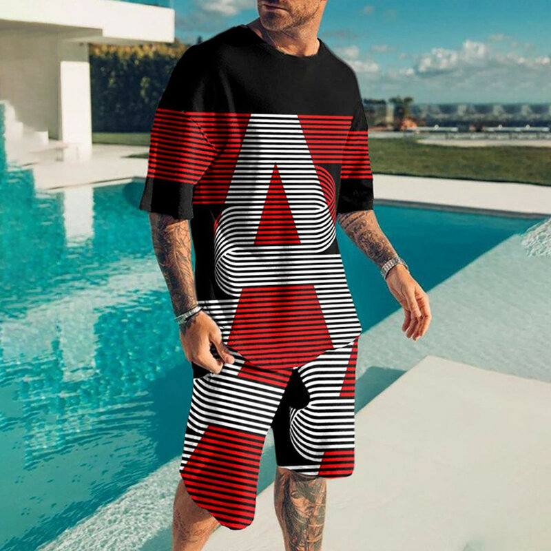 Men's 3D Short Sleeve Suit Shorts Beach Tropical HawaiianSS Body Sports Shorts Suit Sports Suit Beach Vacation Print Men's Suit