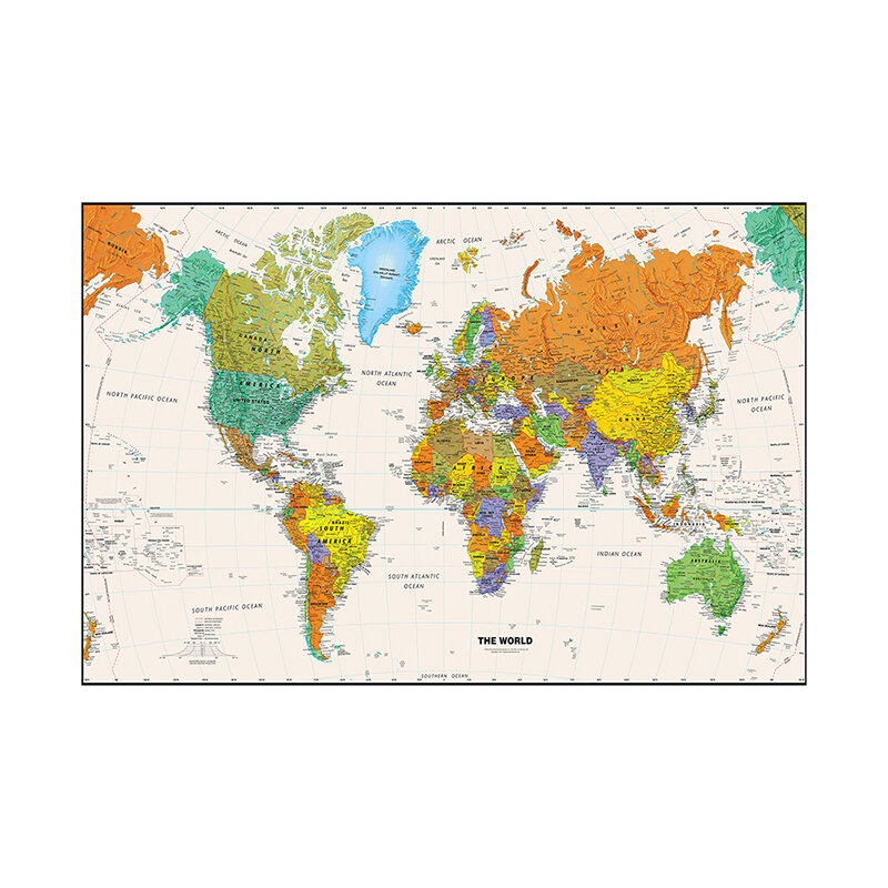 Mappa del mondo impermeabile Non tessuta mappa fisica vista aerea senza bandiera per principianti 225*150cm